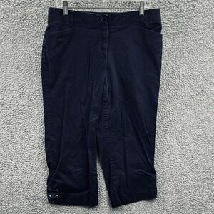 Womens Cropped Pants 12 Navy Stretch Casual Zip Front Straight Leg Casual Resort